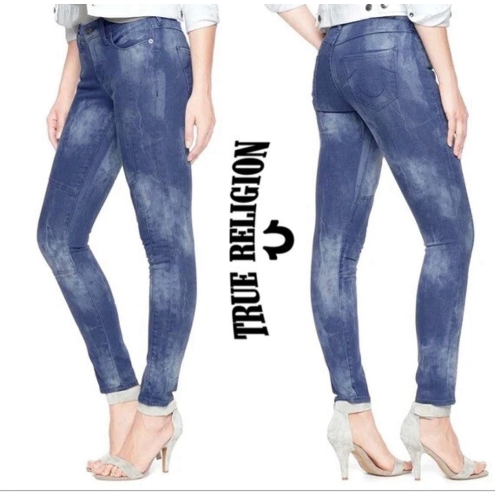 Women's True Religion Halle Tie Dye Mid Rise Super Skinny Jeans 24